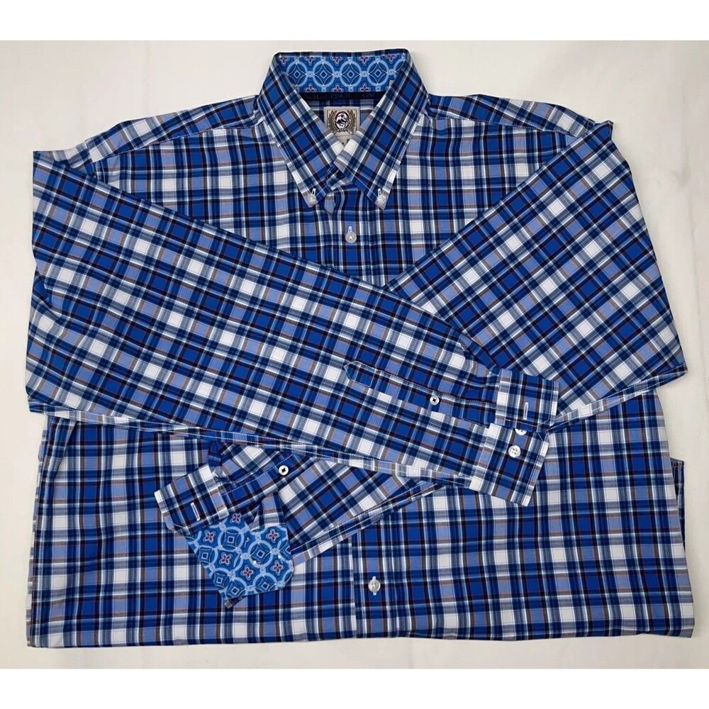 Cinch Mens Shirt Western Cowboy Rockabilly Blue Plaid Flip Cuff Size Medium